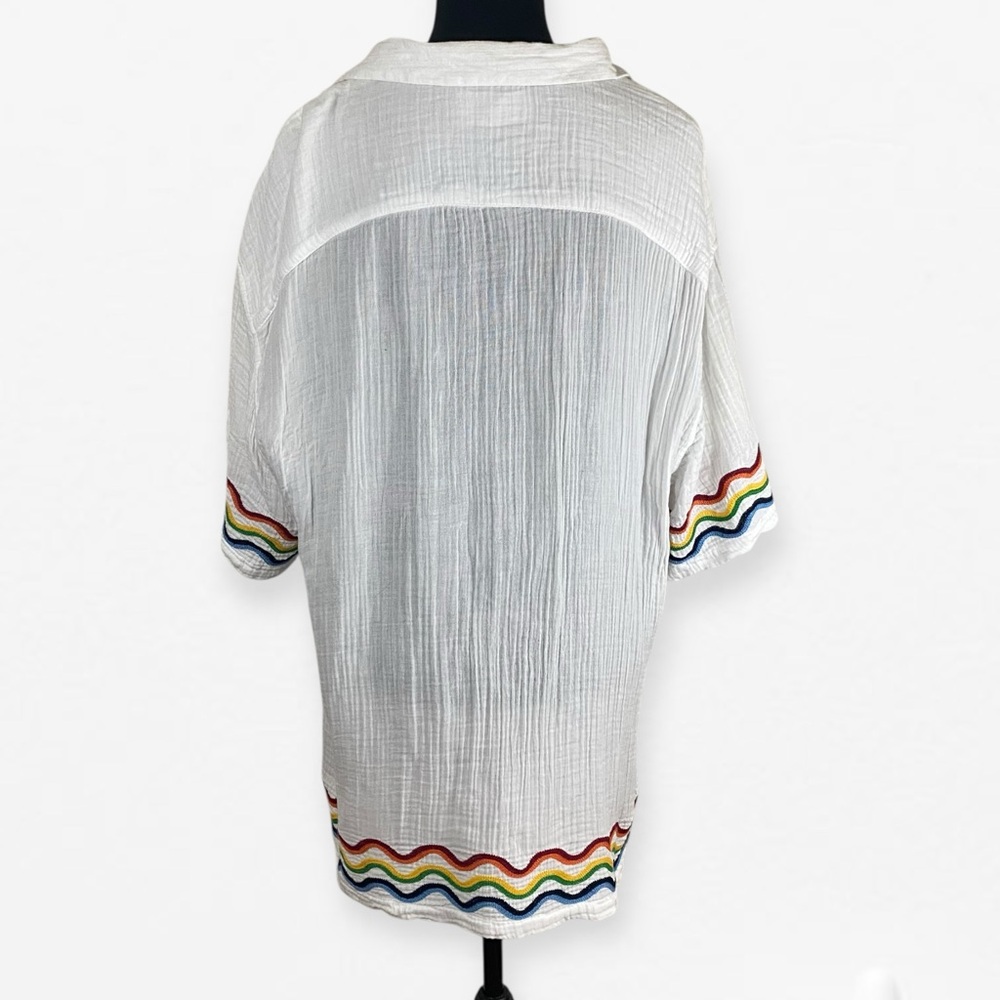 Abercrombie & Fitch Trevor Project White Cotton Shirt with Rainbow Embroidery - Picture 6 of 8